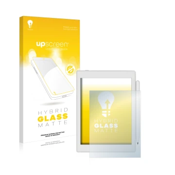 Parte frontale di una confezione del prodotto con il logo del marchio upscreen. Accanto è raffigurato il dispositivo Boox Nova