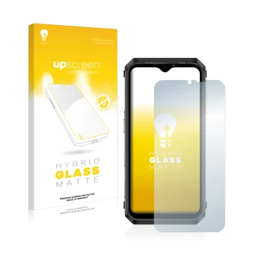 Parte frontale di una confezione del prodotto con il logo del marchio upscreen. Accanto è raffigurato il dispositivo Ulefone P