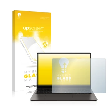 Parte frontale di una confezione del prodotto con il logo del marchio upscreen. Accanto è raffigurato il dispositivo Samsung G