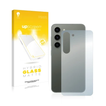 Parte frontale di una confezione del prodotto con il logo del marchio upscreen. Accanto è raffigurato il dispositivo Samsung G