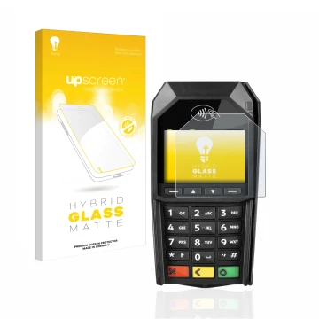 Parte frontale di una confezione del prodotto con il logo del marchio upscreen. Accanto è raffigurato il dispositivo ingenico 