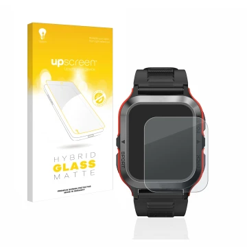 Parte frontale di una confezione del prodotto con il logo del marchio upscreen. Accanto è raffigurato il dispositivo Kospet Ta