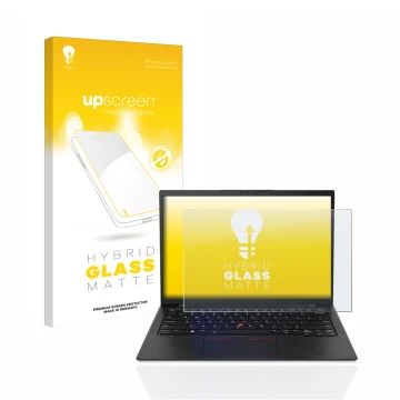 Parte frontale di una confezione del prodotto con il logo del marchio upscreen. Accanto è raffigurato il dispositivo Lenovo Th