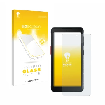 Parte frontale di una confezione del prodotto con il logo del marchio upscreen. Accanto è raffigurato il dispositivo Samsung G