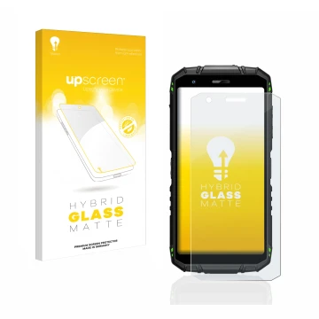Parte frontale di una confezione del prodotto con il logo del marchio upscreen. Accanto è raffigurato il dispositivo Doogee S4