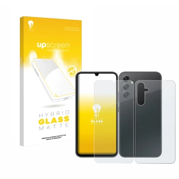 Parte frontale di una confezione del prodotto con il logo del marchio upscreen. Accanto è raffigurato il dispositivo Samsung G