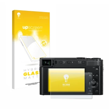 Parte frontale di una confezione del prodotto con il logo del marchio upscreen. Accanto è raffigurato il dispositivo Panasonic