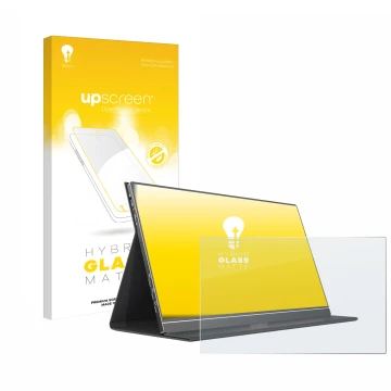 Parte frontale di una confezione del prodotto con il logo del marchio upscreen. Accanto è raffigurato il dispositivo Arzopa ‎S