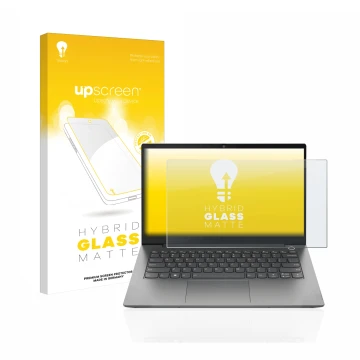 Parte frontale di una confezione del prodotto con il logo del marchio upscreen. Accanto è raffigurato il dispositivo Lenovo Th