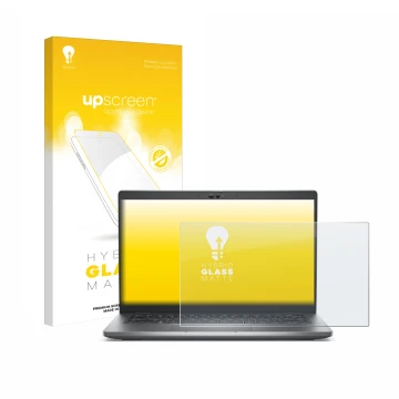 Parte frontale di una confezione del prodotto con il logo del marchio upscreen. Accanto è raffigurato il dispositivo Dell Lati