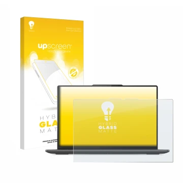 Parte frontale di una confezione del prodotto con il logo del marchio upscreen. Accanto è raffigurato il dispositivo Lenovo Yo