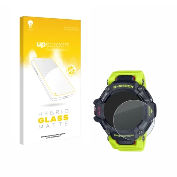 Parte frontale di una confezione del prodotto con il logo del marchio upscreen. Accanto è raffigurato il dispositivo Casio G-S