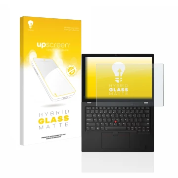 Parte frontale di una confezione del prodotto con il logo del marchio upscreen. Accanto è raffigurato il dispositivo Lenovo Th