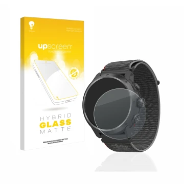 Parte frontale di una confezione del prodotto con il logo del marchio upscreen. Accanto è raffigurato il dispositivo Coros Ape