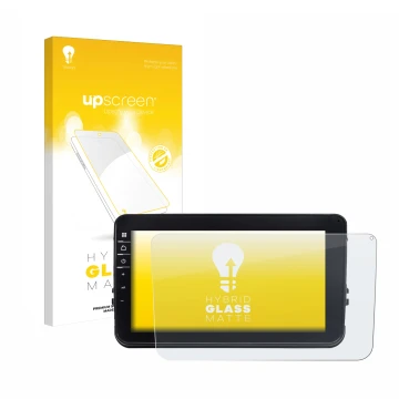 Parte frontale di una confezione del prodotto con il logo del marchio upscreen. Accanto è raffigurato il dispositivo Dynavin D