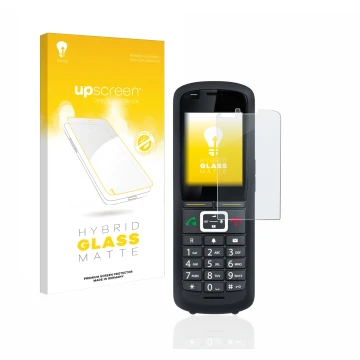 Parte frontale di una confezione del prodotto con il logo del marchio upscreen. Accanto è raffigurato il dispositivo Gigaset R