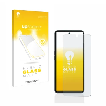 Parte frontale di una confezione del prodotto con il logo del marchio upscreen. Accanto è raffigurato il dispositivo Oppo A98 