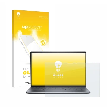 Parte frontale di una confezione del prodotto con il logo del marchio upscreen. Accanto è raffigurato il dispositivo Dell Lati