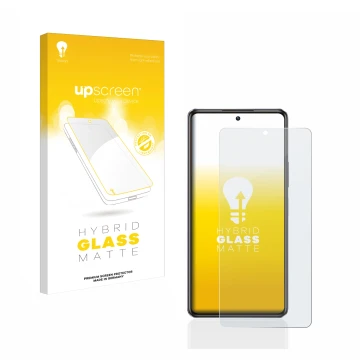 Parte frontale di una confezione del prodotto con il logo del marchio upscreen. Accanto è raffigurato il dispositivo Infinix N