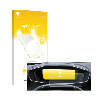Parte frontale di una confezione del prodotto con il logo del marchio upscreen. Accanto è raffigurato il dispositivo Peugeot 2