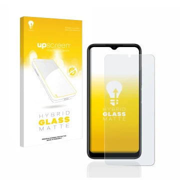 Parte frontale di una confezione del prodotto con il logo del marchio upscreen. Accanto è raffigurato il dispositivo Doogee N5