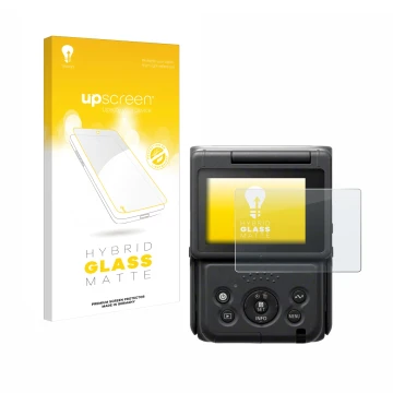 Parte frontale di una confezione del prodotto con il logo del marchio upscreen. Accanto è raffigurato il dispositivo Canon Pow