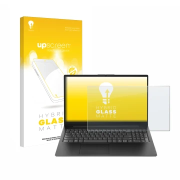 Parte frontale di una confezione del prodotto con il logo del marchio upscreen. Accanto è raffigurato il dispositivo Lenovo V1