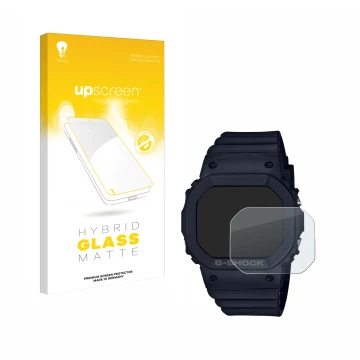 Parte frontale di una confezione del prodotto con il logo del marchio upscreen. Accanto è raffigurato il dispositivo Casio G-S