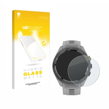 Parte frontale di una confezione del prodotto con il logo del marchio upscreen. Accanto è raffigurato il dispositivo Garmin Ap