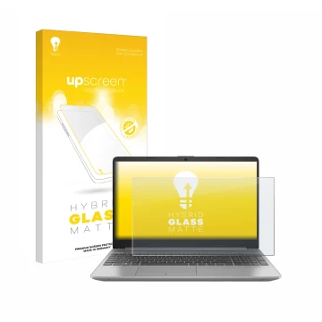 Parte frontale di una confezione del prodotto con il logo del marchio upscreen. Accanto è raffigurato il dispositivo HP 250 G9