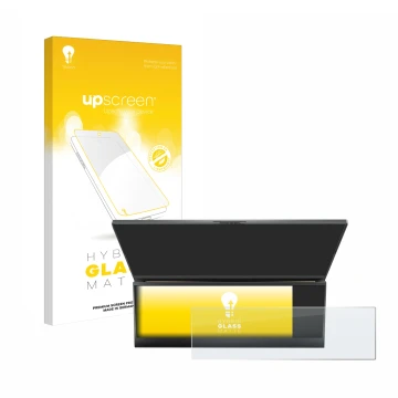 Parte frontale di una confezione del prodotto con il logo del marchio upscreen. Accanto è raffigurato il dispositivo ASUS ROG 