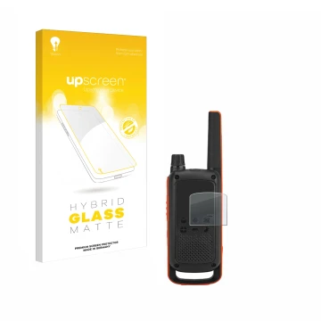 Parte frontale di una confezione del prodotto con il logo del marchio upscreen. Accanto è raffigurato il dispositivo Motorola 