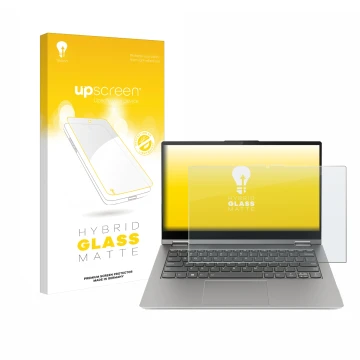 Parte frontale di una confezione del prodotto con il logo del marchio upscreen. Accanto è raffigurato il dispositivo Lenovo Th