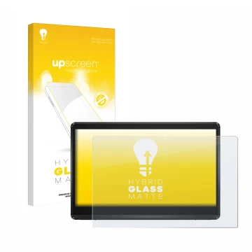 Parte frontale di una confezione del prodotto con il logo del marchio upscreen. Accanto è raffigurato il dispositivo ASUS Expe