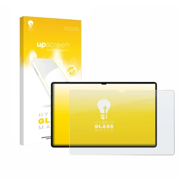 Parte frontale di una confezione del prodotto con il logo del marchio upscreen. Accanto è raffigurato il dispositivo Samsung G