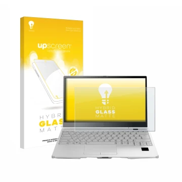 Parte frontale di una confezione del prodotto con il logo del marchio upscreen. Accanto è raffigurato il dispositivo Fujitsu L