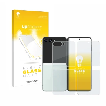 Parte frontale di una confezione del prodotto con il logo del marchio upscreen. Accanto è raffigurato il dispositivo Samsung G