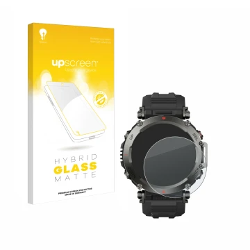 Parte frontale di una confezione del prodotto con il logo del marchio upscreen. Accanto è raffigurato il dispositivo Huami Ama