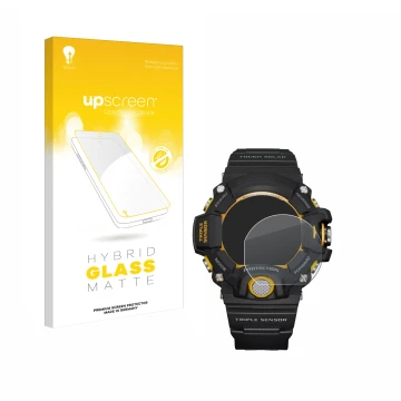 Parte frontale di una confezione del prodotto con il logo del marchio upscreen. Accanto è raffigurato il dispositivo Casio G-S