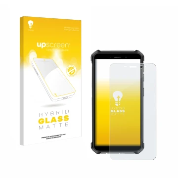 Parte frontale di una confezione del prodotto con il logo del marchio upscreen. Accanto è raffigurato il dispositivo Ulefone A