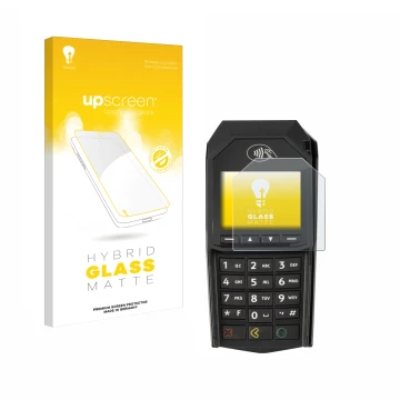 Parte frontale di una confezione del prodotto con il logo del marchio upscreen. Accanto è raffigurato il dispositivo ingenico 