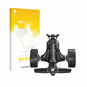 Parte frontale di una confezione del prodotto con il logo del marchio upscreen. Accanto è raffigurato il dispositivo Motocaddy