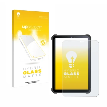 Parte frontale di una confezione del prodotto con il logo del marchio upscreen. Accanto è raffigurato il dispositivo Oukitel R