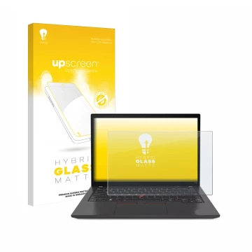 Parte frontale di una confezione del prodotto con il logo del marchio upscreen. Accanto è raffigurato il dispositivo Lenovo Th