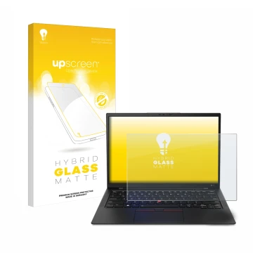 Parte frontale di una confezione del prodotto con il logo del marchio upscreen. Accanto è raffigurato il dispositivo Lenovo Th