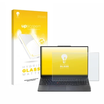 Parte frontale di una confezione del prodotto con il logo del marchio upscreen. Accanto è raffigurato il dispositivo Lenovo Th