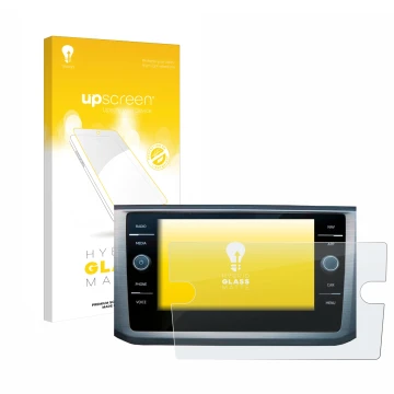 Parte frontale di una confezione del prodotto con il logo del marchio upscreen. Accanto è raffigurato il dispositivo Volkswage