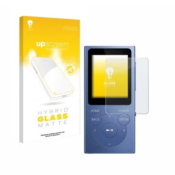 Parte frontale di una confezione del prodotto con il logo del marchio upscreen. Accanto è raffigurato il dispositivo Sony Walk