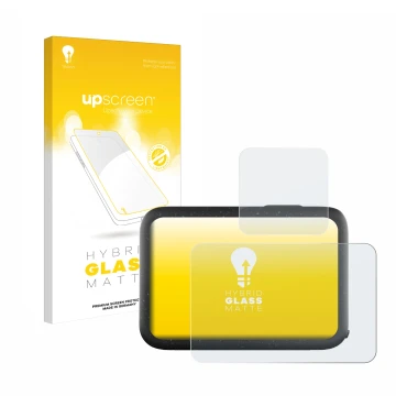 Parte frontale di una confezione del prodotto con il logo del marchio upscreen. Accanto è raffigurato il dispositivo GoPro Her