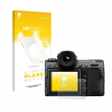 Parte frontale di una confezione del prodotto con il logo del marchio upscreen. Accanto è raffigurato il dispositivo Fujifilm 
